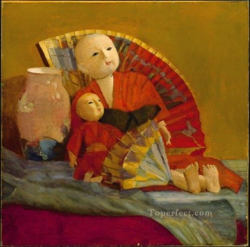 ポール・ピール Painting - 日本の人形と扇 学術画家 ポール・ピール